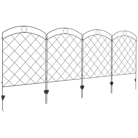Outsunny 4-Pack Steel Garden Fence Panels, 11.4' L x 43" H Rust-Resistant Decorative Border for Yard Protection, Animal Barrier, Flower Bed Edging, Patio and Landscape Design