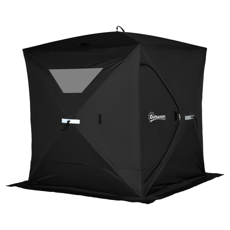 Outsunny 4 Person Ice Fishing Shelter, Waterproof Oxford Fabric Portable Pop-Up Ice Tent with 2 Doors for Outdoor Fishing - Black
