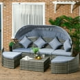 thumbnail image 1 of Outsunny Outdoor Round Daybed 4 Piece Wicker Outdoor Rattan Sofa with Canopy, Cushions, Pillows Patio Bed Sets for Garden Backyard, Light Gray, 1 of 9