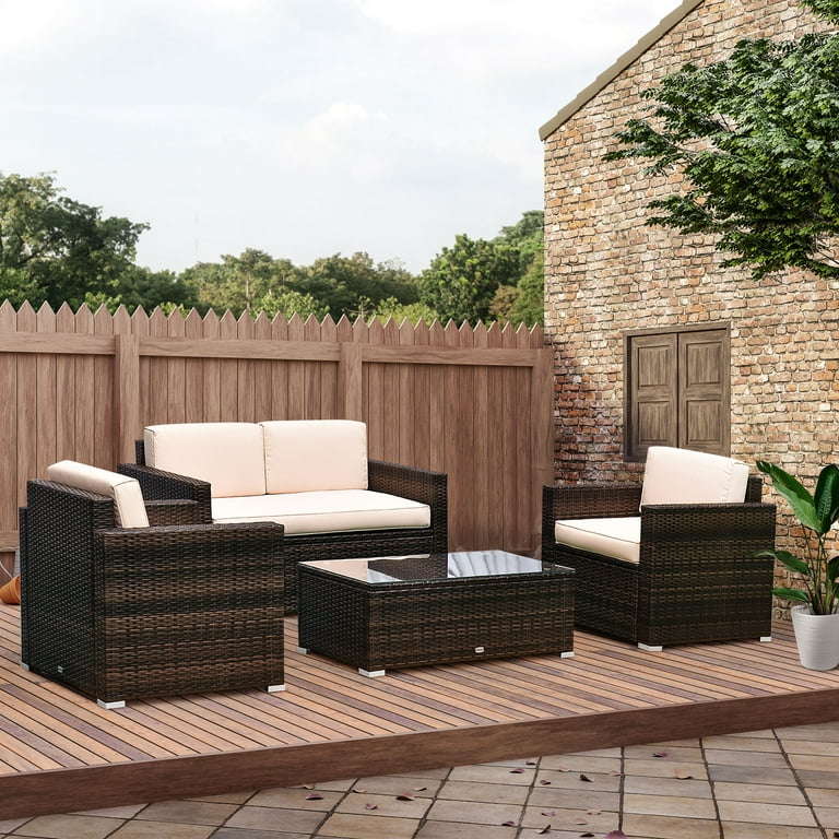 Outsunny 4 piece outdoor rattan wicker hotsell