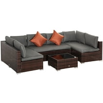 Outsunny 4 Piece Sectional Patio Furniture, 3 Wicker Loveseat Sofas, Gray