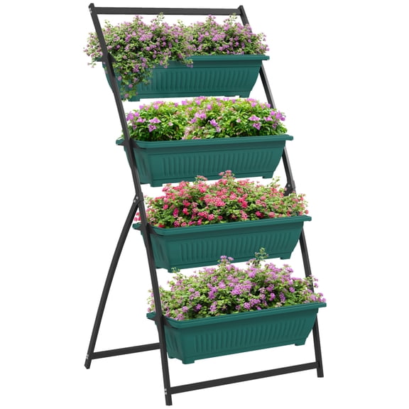Outsunny 4 Tier Vertical Garden Planter Raised Bed with Self Draining Design Outdoor Elevated Stand for Vegetables Flowers Herbs Green Space Saving
