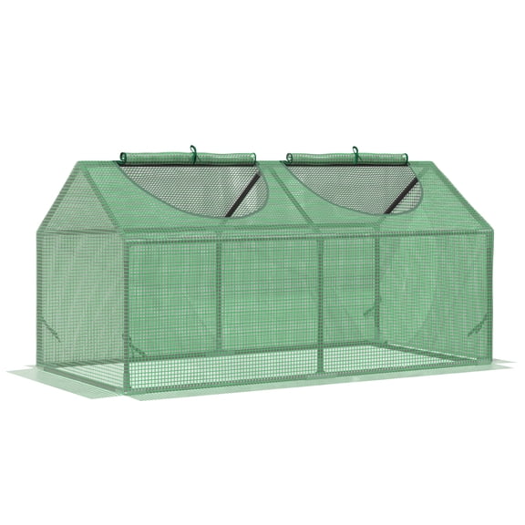 Outsunny 4' X 2' X 2' Portable Mini Greenhouse,Small Green House with Pe Cover,Roll-Up Zippered Windows for Indoor,Outdoor Garden,Green,Green Plastic Garden Outdoor Sheds