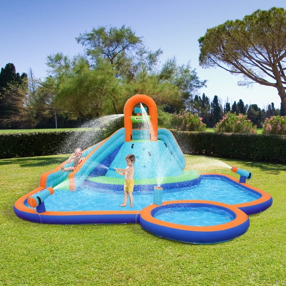 Outsunny 4 in 1 Kids Bounce House w/ Slide, Pool, Blower for 3-8 Years