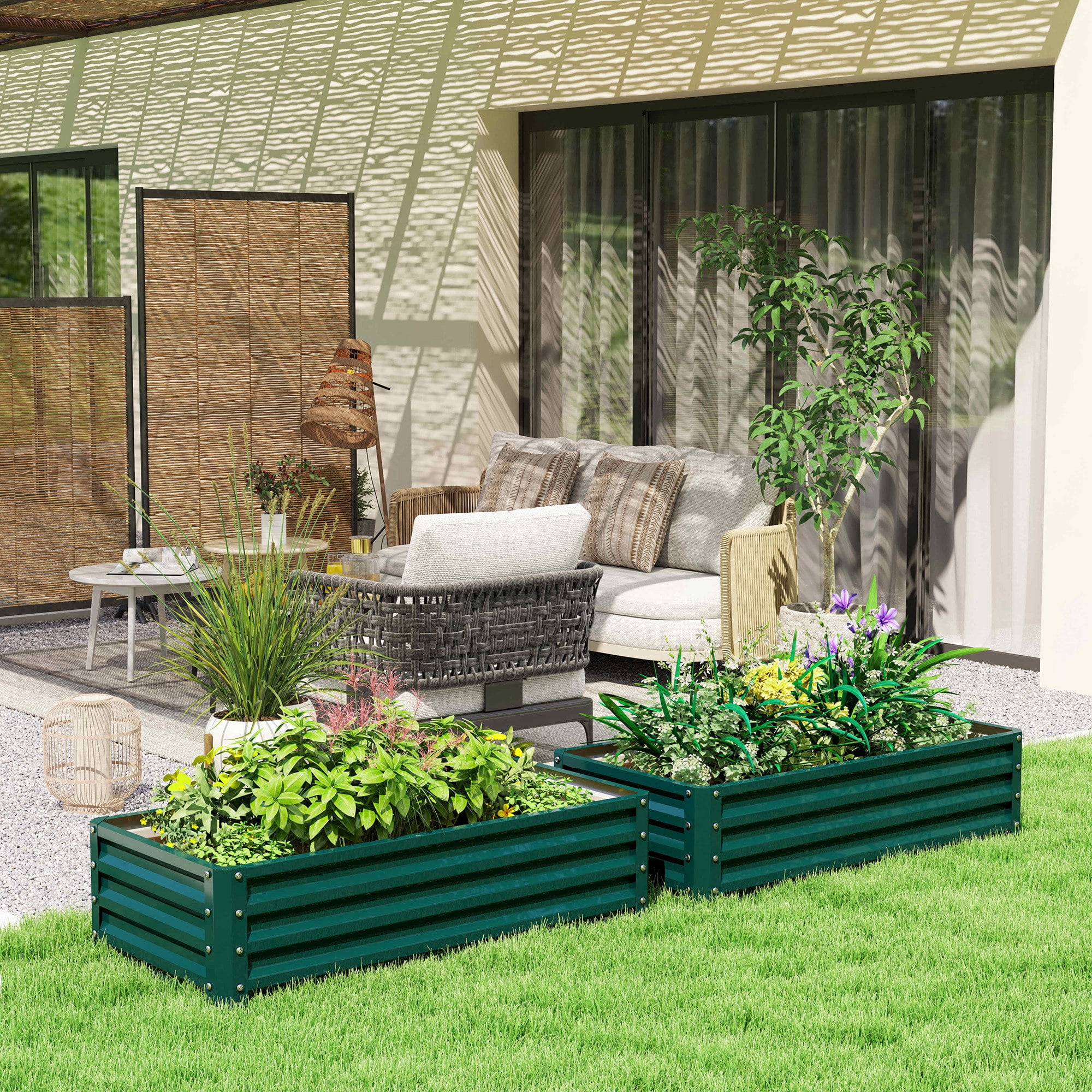 Green Galvanized Steel Raised Garden Bed Planter, 47.25" x 23.5" x 12"
