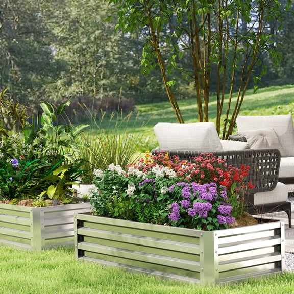 Outsunny 4' x 2' x 1' Galvanized Raised Garden Bed Planter Raised Bed with Steel Frame for Vegetables, Flowers, Plants and Herbs, Silver