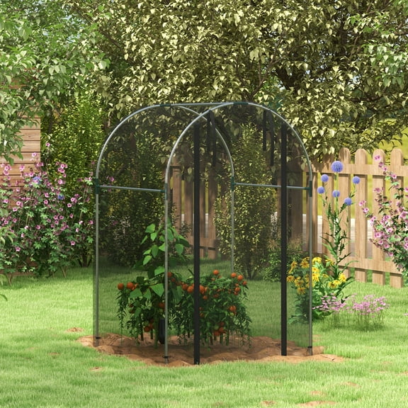 Outsunny 4' x 4' Plant Protection Tent Crop Cage with Zippered Door for Plants, Herbs, Fruits, Black