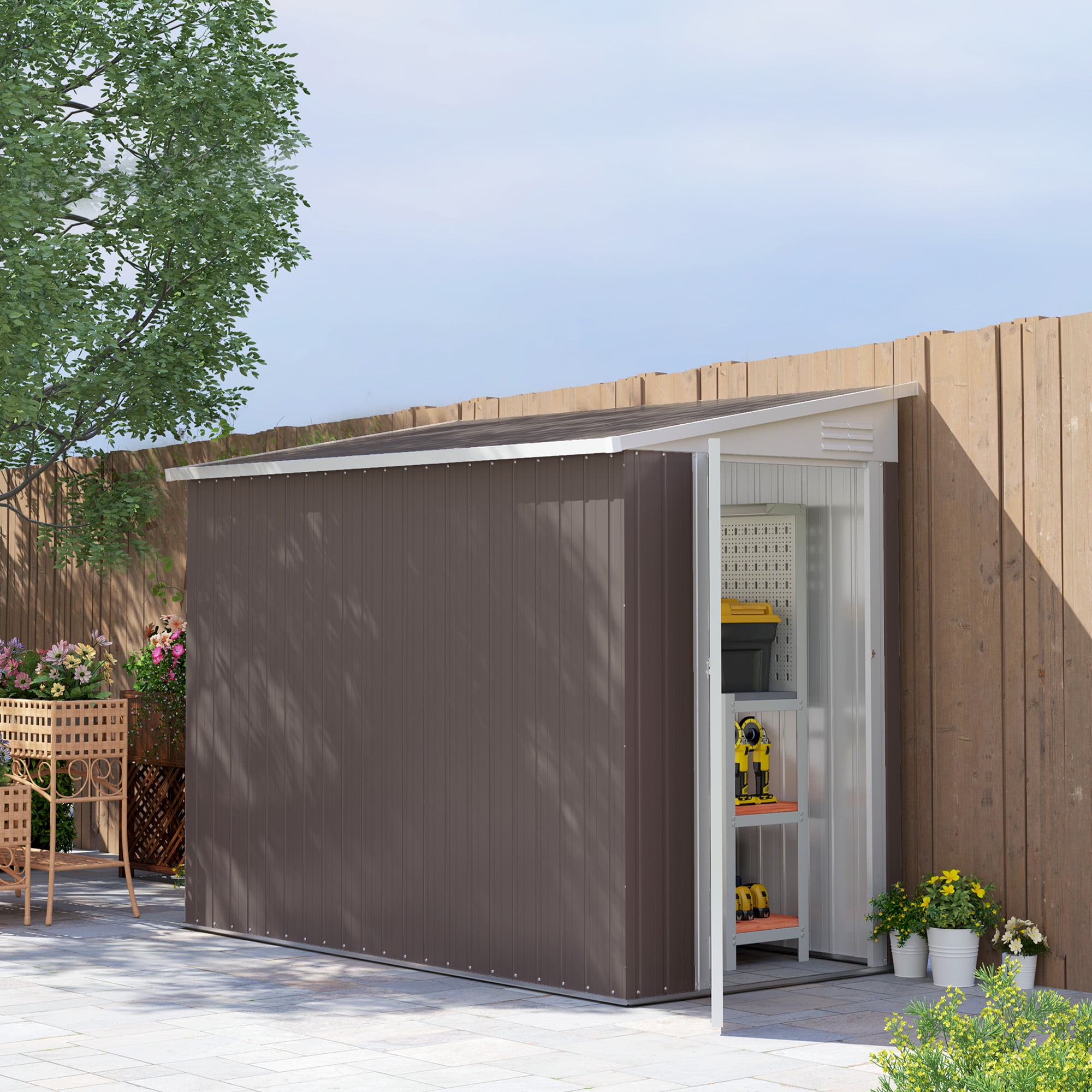4' x 8' Brown Metal Lean-to Outdoor Storage Shed