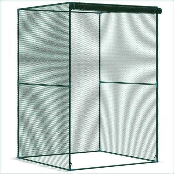 Outsunny 4'x4' Crop Cage | Plant Protection Tent with Zippered Doors for Garden, Backyard | Forest Green | Steel Frame