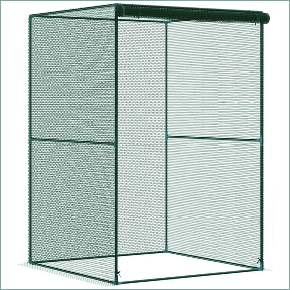 Outsunny 4'x4' Crop Cage | Plant Protection Tent with Zippered Doors for Garden, Backyard | Forest Green | Steel Frame