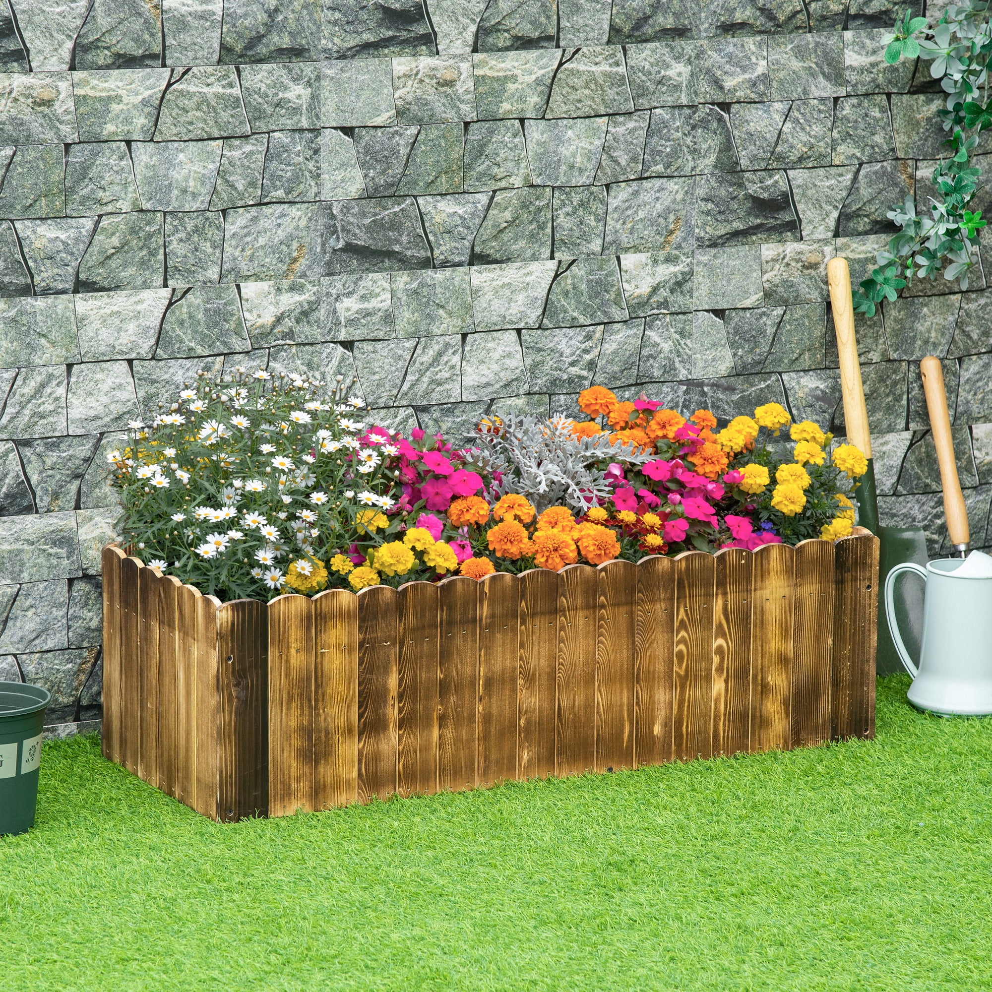 Natural Wood Outdoor Raised Garden Bed Planter Box