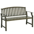 Outsunny 46" Outdoor Garden Bench, Metal Bench, Wood Look Slatted Frame