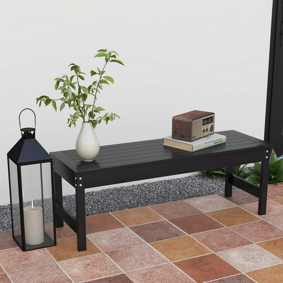 Outsunny 47" 2-Person Outdoor Bench, HDPE Garden Bench Seat, Backless Slatted Patio Bench, Rot and Fade Resistant for Yard, Porch, Park, Black