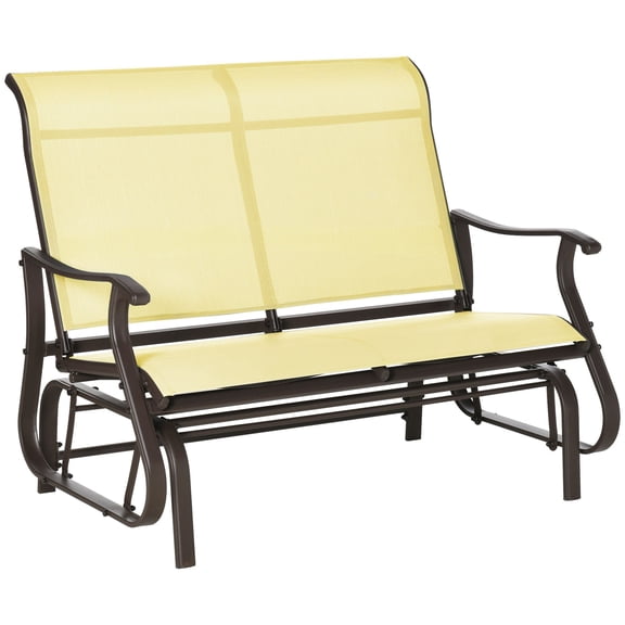 Outsunny 47" Outdoor Double Glider Bench for 2 Person, Patio Glider Armchair Swing Chair for Backyard with Mesh Seat and Backrest, Steel Frame, Yellow