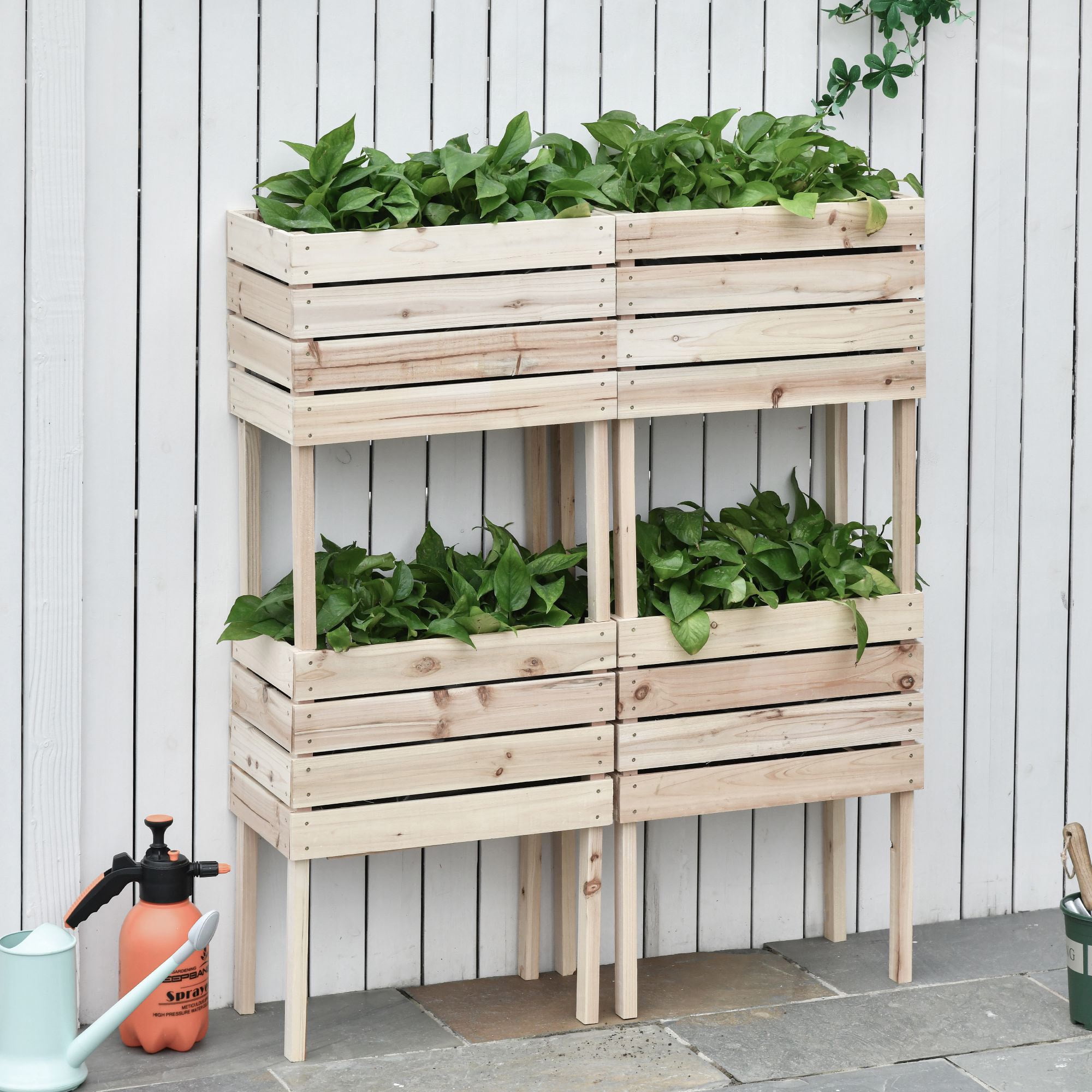 Natural Fir Wood 4-Piece Raised Garden Bed Planter Set