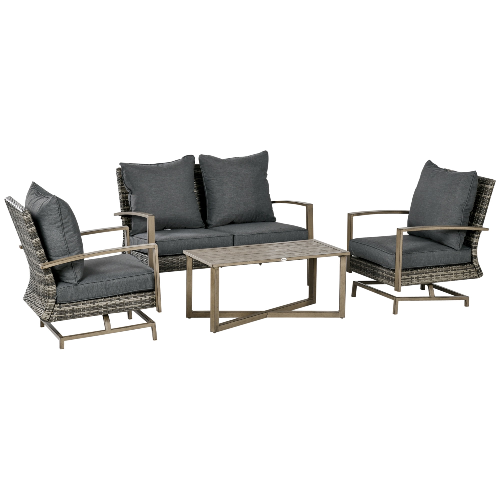 Outsunny 4pc Patio Furniture Set, Rattan Rockers, Loveseat, Table ...