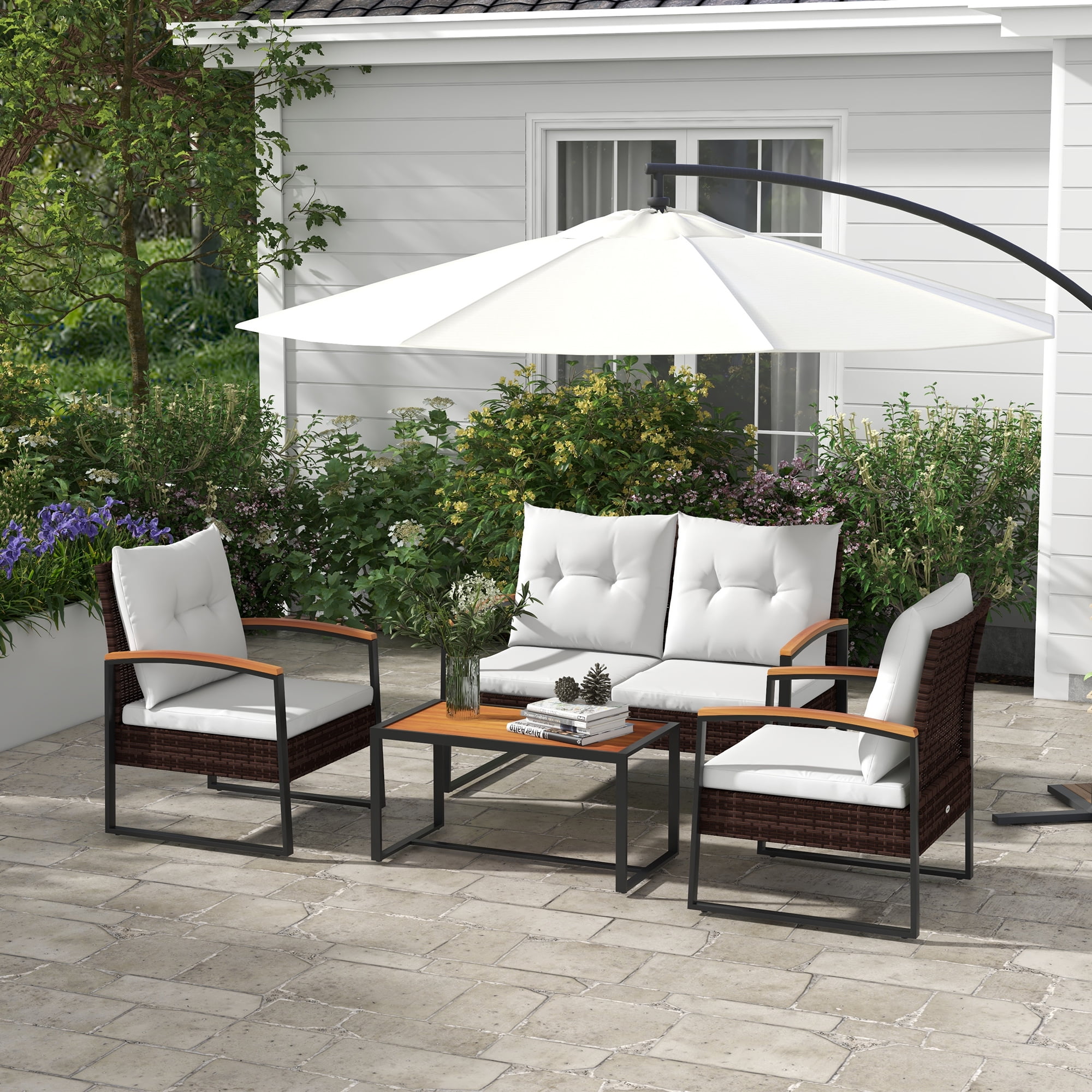 Outsunny 4pc Patio Furniture Set for Hotel Patios - White - Walmart ...