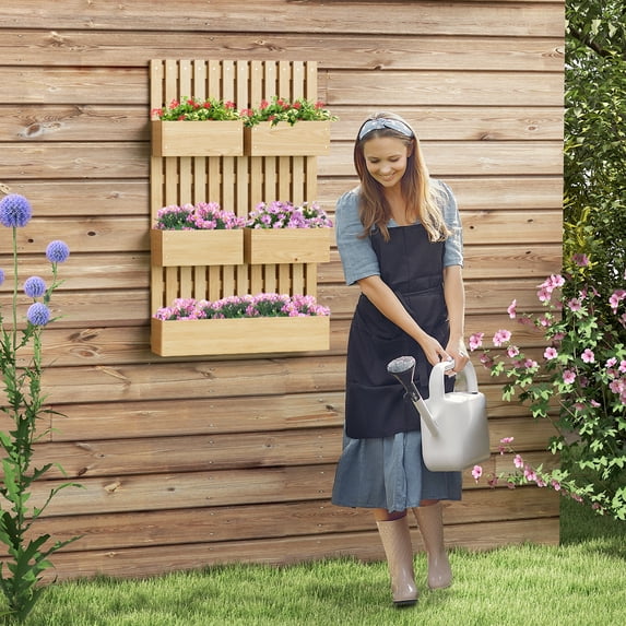 Outsunny 5 Box Raised Garden Bed w/ Trellis, Drain Holes, Adjustable Height