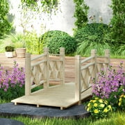 Outsunny 5 ft. Garden Bridge with Safety Rails, Wooden Outdoor Bridge for Backyard Ponds, Creeks, Streams, Nature Wood