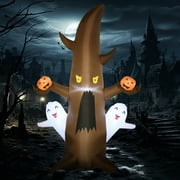 Outsunny 5' Halloween Inflatables Outdoor Decorations Ghost Tree with Pumpkins, Blow-Up LED Yard Decor Indoor Outdoor for Garden, Lawn, Party, Holiday