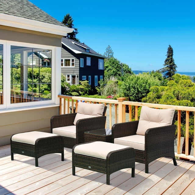 Outsunny 5pcs Outdoor Patio Furniture Set All Weather Wicker Conversation Set, Steel, Brown