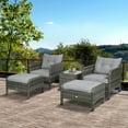 thumbnail image 1 of Outsunny 5 Pieces Rattan Wicker Lounge Chair Outdoor Patio Conversation Set with 2 Cushioned Chairs, 2 Ottomans & Glass Coffee Table, Gray, 1 of 9