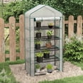 thumbnail image 1 of Outsunny 5 Tier Mini Greenhouse with Reinforced PE Cover, Small Portable Greenhouse with Roll-Up Zippered Door, White, 1 of 9