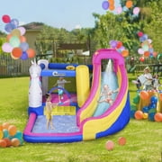 Outsunny 5 in 1 Inflatable Water Slide, Water Park Castle Bounce House Trampoline with Pool, Climbing Wall for Kids Age