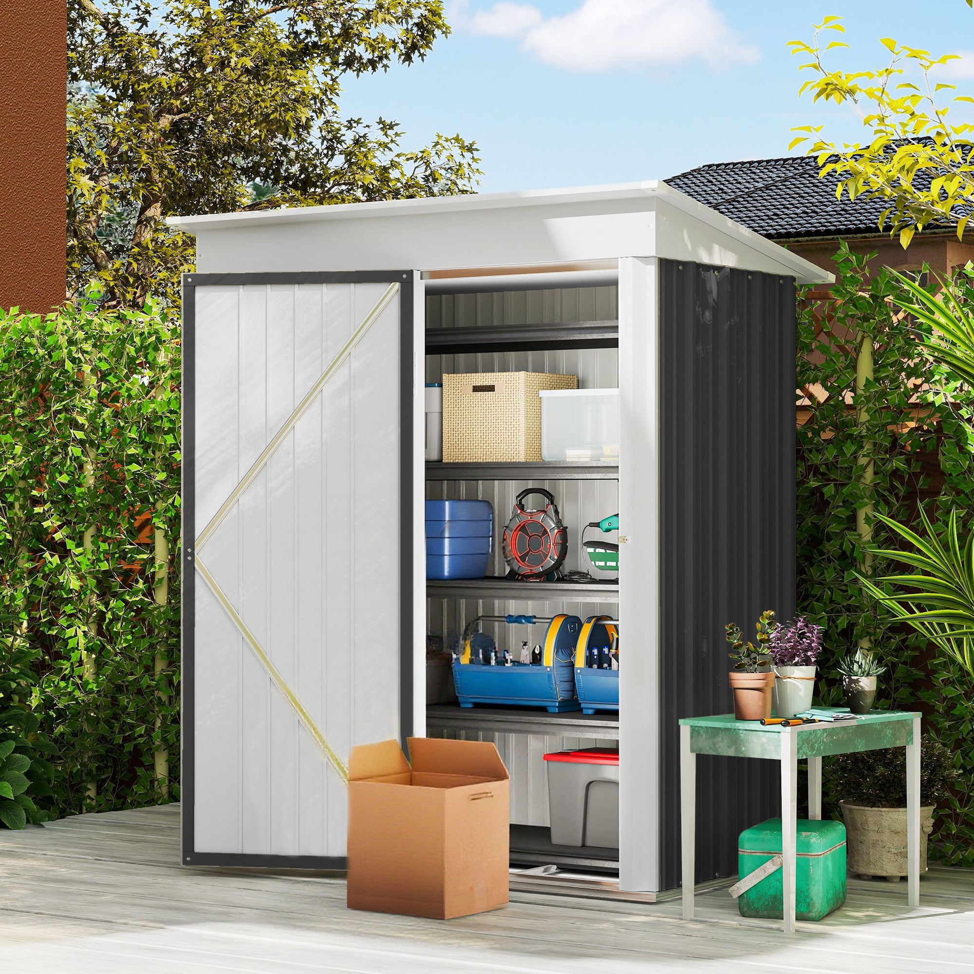 Outsunny Small Steel Garden Storage Shed 5'x3' w/ Floor Frame for