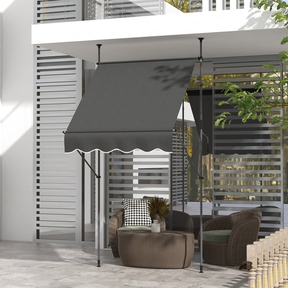Outsunny 5' x 4' Retractable Awning, Non-Screw, Dark Gray