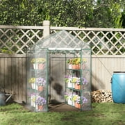 Outsunny 5 x 5 x 6 Mini Walk-in Greenhouse Kit, Portable Green House with 3 Tier Shleves, Roll-Up Door, and Weatherized Plastic Cover for Backyard Garden, Garden