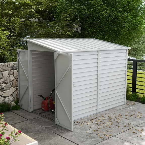 Outsunny 4.6' x 9' Metal Outdoor Storage Shed, Garden Utility Tool House with Double Lockable Doors for Backyard, Patio, Lawn, Garage, White