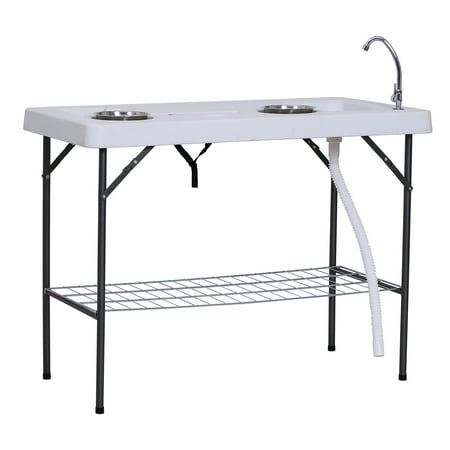 Outsunny 50" L Folding Fish Cleaning Table with Sink, Faucet, and Accessories