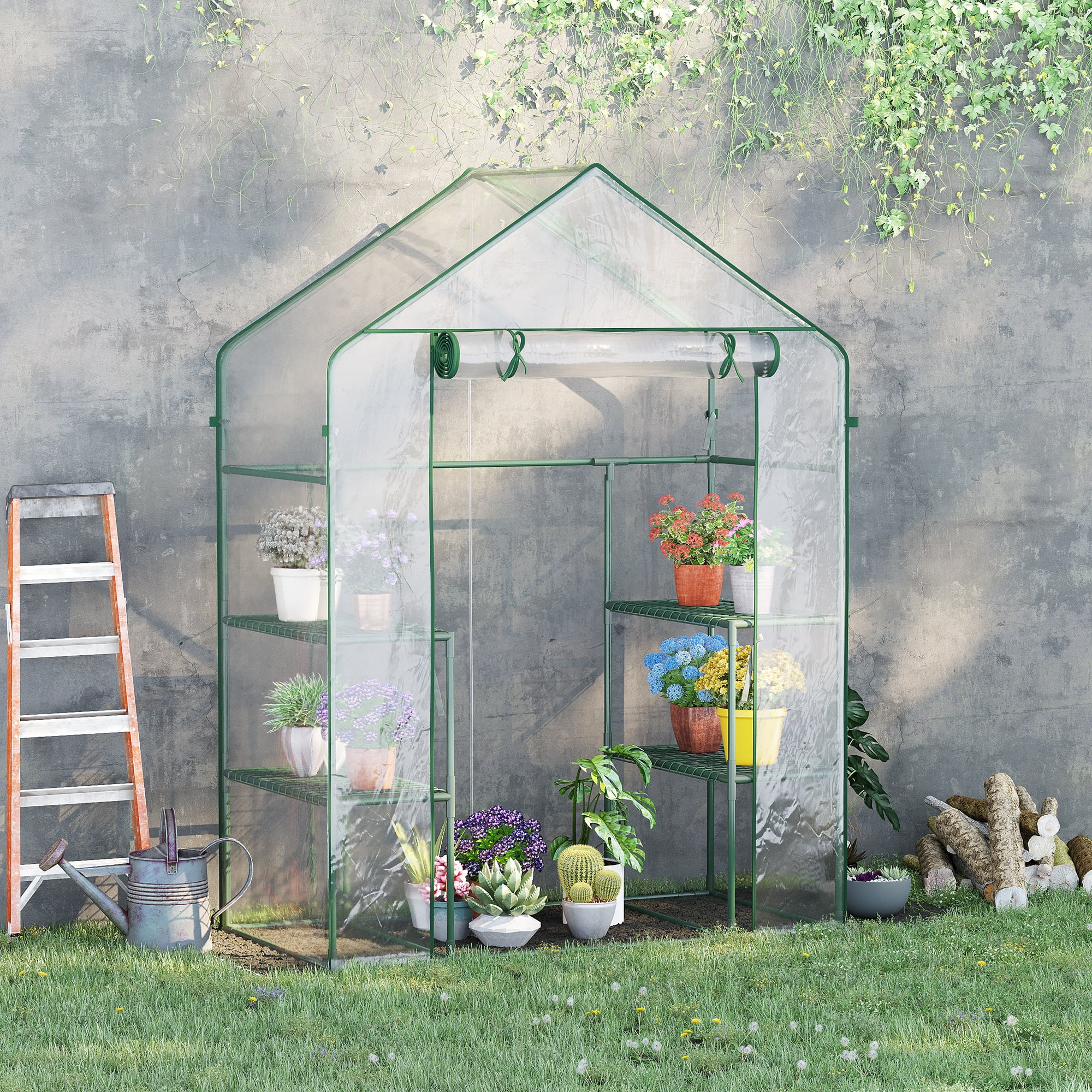 Outsunny Home Mini Walk-in Greenhouse Kit with 3 Tier Shelves for Small  Balcony Garden - Walmart.com, image size:2000x2000