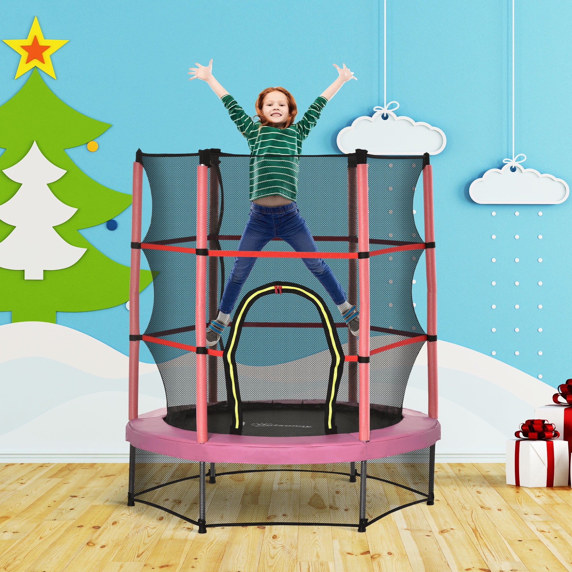 太陽のトランポリン Outsunny 5FT Kids Springless Trampoline with Safety Enclosure Net