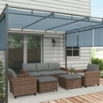 thumbnail image 1 of Outsunny 5 Piece Patio Furniture Set with Cushions, Outdoor Conversation Set with Rattan Three-Seater Sofa, Chairs & Footstools, Mixed Brown, 1 of 9