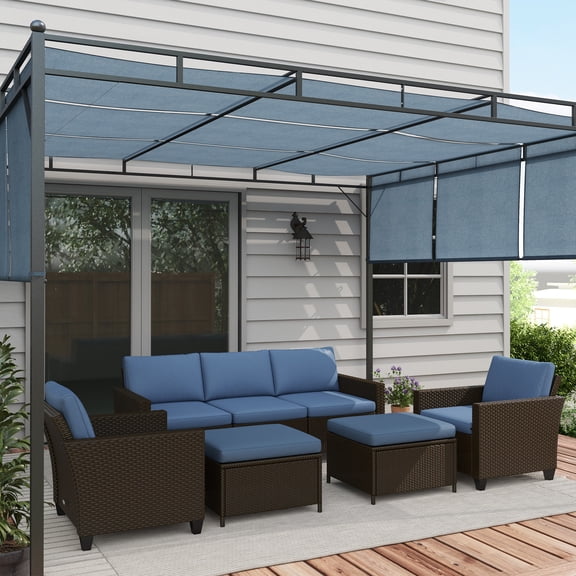 Outsunny 5 Piece Patio Furniture Set with Cushions, Outdoor Conversation Set with Rattan Three-Seater Sofa, Chairs & Footstools, Deep Coffee