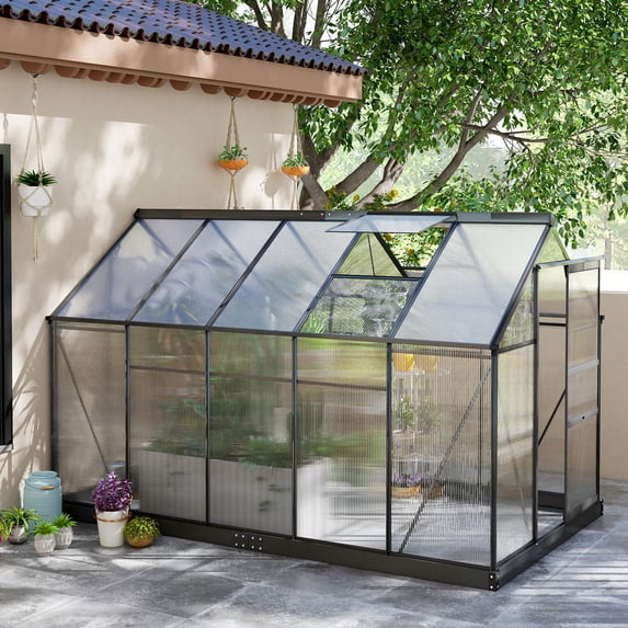 Outsunny 6.2' x 10.2' x 6.6' Polycarbonate Greenhouse, Heavy Duty Outdoor Aluminum Walk-in Green House Kit with Vents & Door for Backyard Garden, Gray