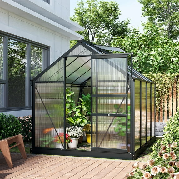 Outsunny 6.2' x 8.3' x 6.6' Polycarbonate Greenhouse, Heavy Duty Outdoor Aluminum Walk-in Green House Kit with Vent Door for Backyard Garden, Gray