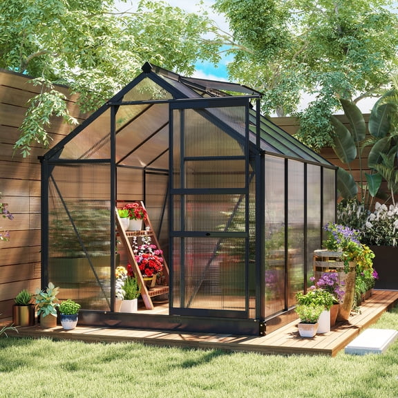 Outsunny 6.2' x 8.3' x 6.6' Polycarbonate Greenhouse, Heavy Duty Outdoor Aluminum Walk-in Green House Kit with Vent Door for Backyard Garden, Gray