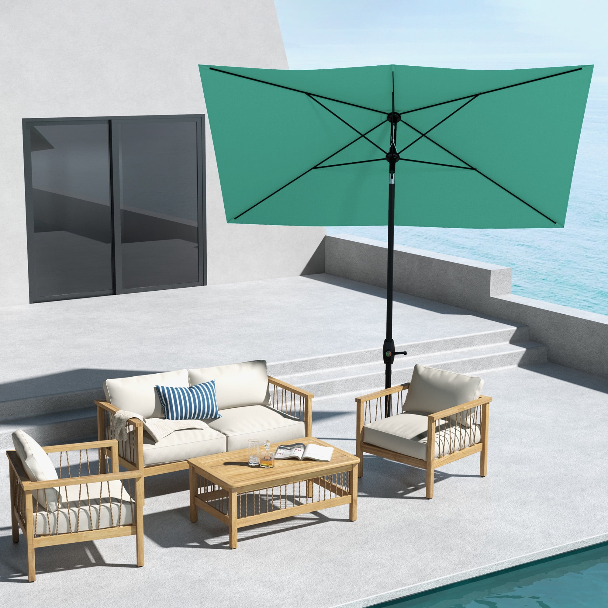 Teal Green Rectangular Market Umbrella with Crank and Tilt