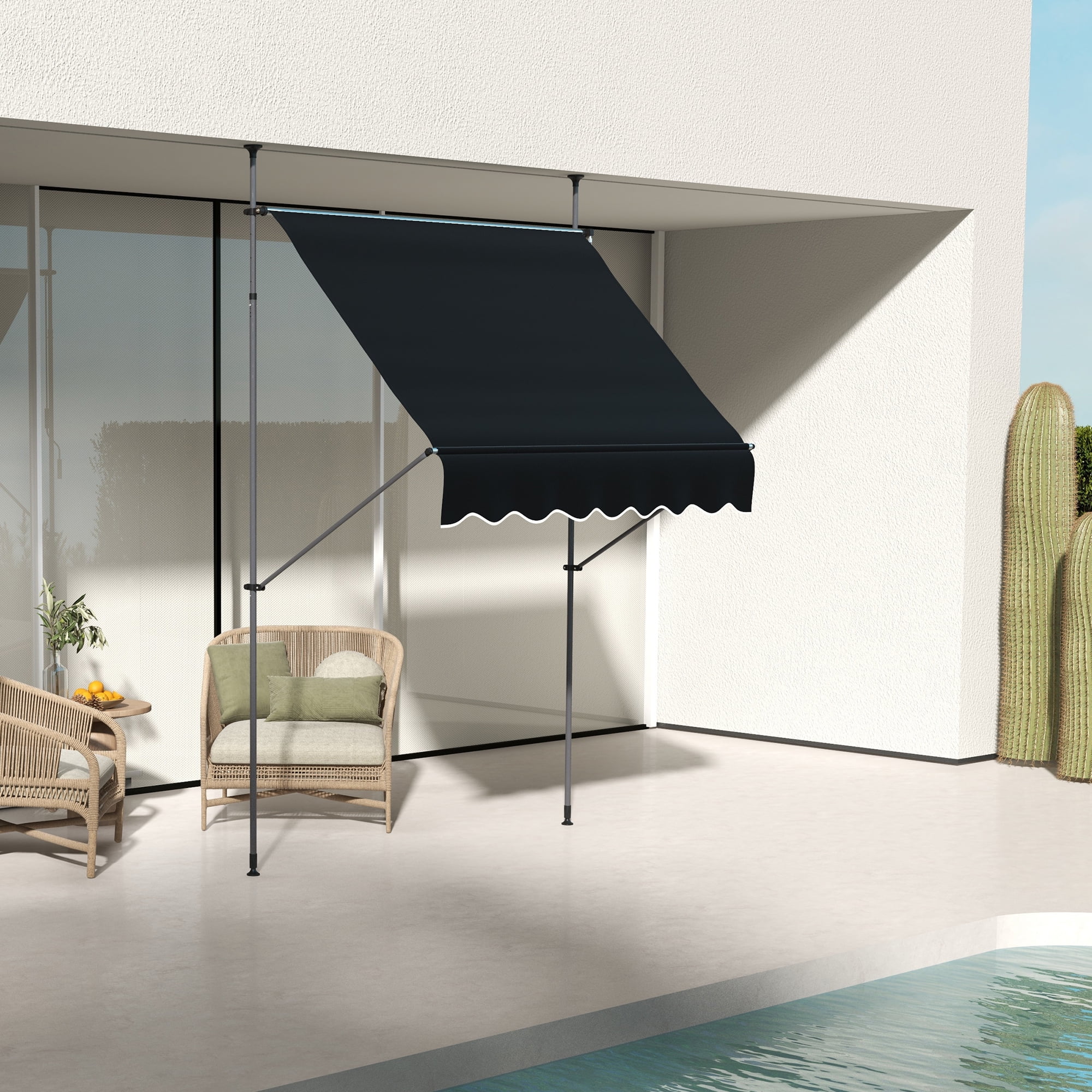 Outsunny 6.5' x 4' Retractable Awning, Non-Screw, Dark Gray