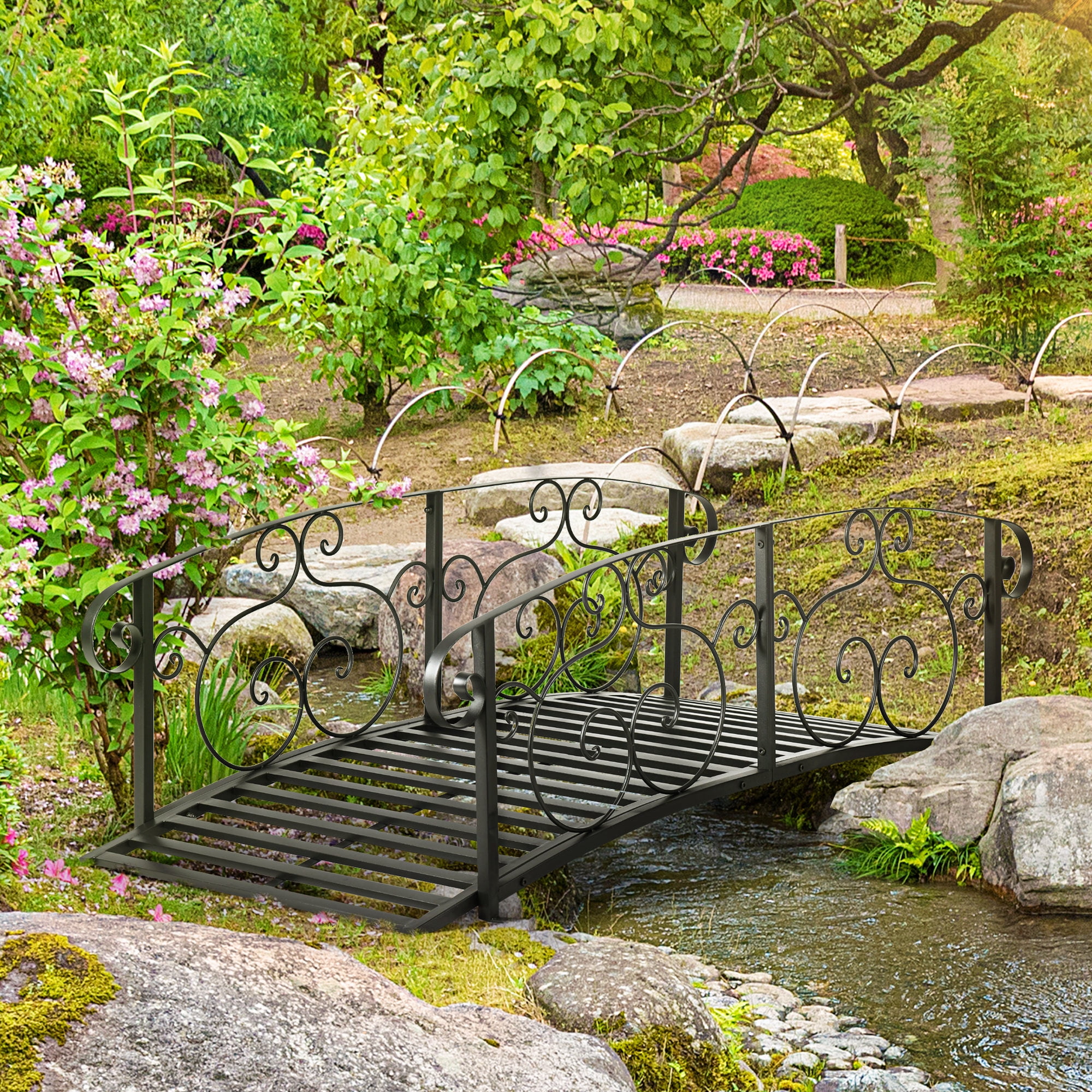 Garden Path Rails Outsunny 6' Outdoor Wooden Garden Bridge with Safety Rails, Backyard ...