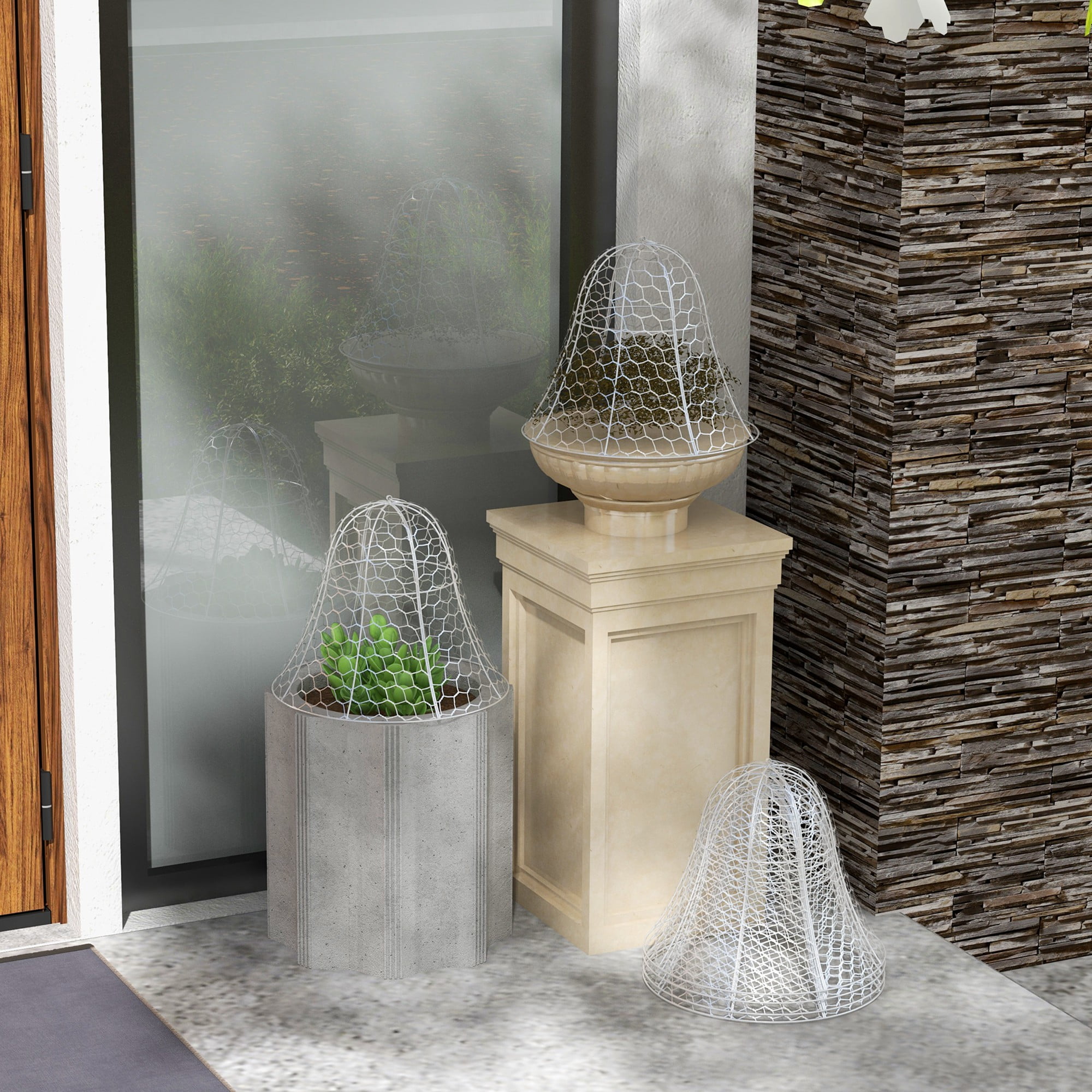 Outsunny 6 Pack Garden Chicken Wire Cloche, Animal Plant Protectors, White
