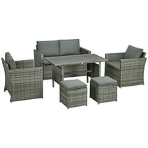 Outsunny 6-Piece Outdoor Dining Set w/ Chairs, Ottomans, Sofa, & Table
