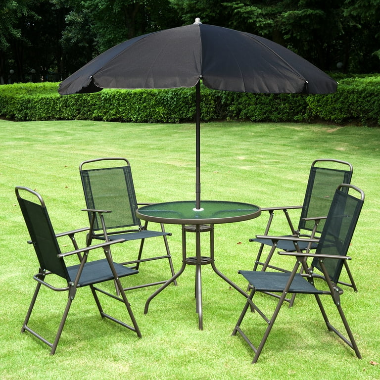 Outsunny 6 Piece Outdoor Dining Set for 4 with Umbrella Table Chairs Black Walmart