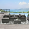 thumbnail image 1 of Outsunny 6 Pieces Patio Furniture Sets Outdoor Wicker Conversation PE Rattan Sectional sofa set with Ottoman, Tempered Glass Desktop, Charcoal, 1 of 9