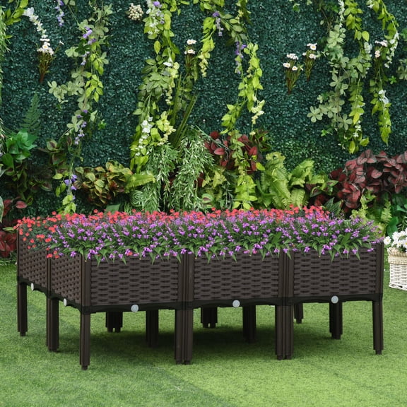 Outsunny 6 Piece Raised Garden Bed Kit, Elevated Planter Boxes with Drainage Holes for Outdoor Flowers, Vegetables, and Herbs
