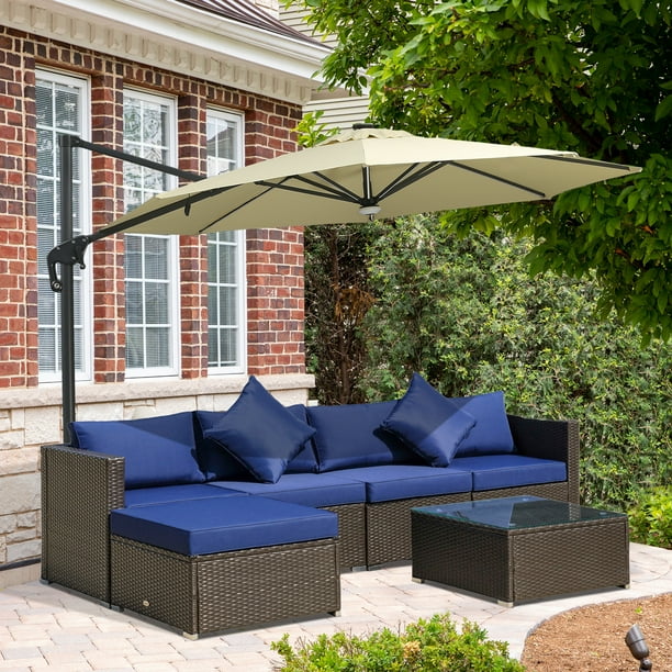 Outsunny 6 Piece Patio Furniture Set Outdoor Wicker Conversation Set All Weather PE Rattan Sectional Sofa Set with Ottoman Cushions and Tempered