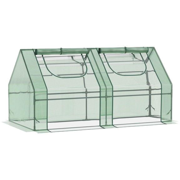 Outdoor Storage Shed Outsunny 6' x 3' x 3' Portable Greenhouse, Garden Green House with 2 PE/Plastic Covers, Steel Frame and 2 Roll Up Windows, Green,Small Storage Shed
